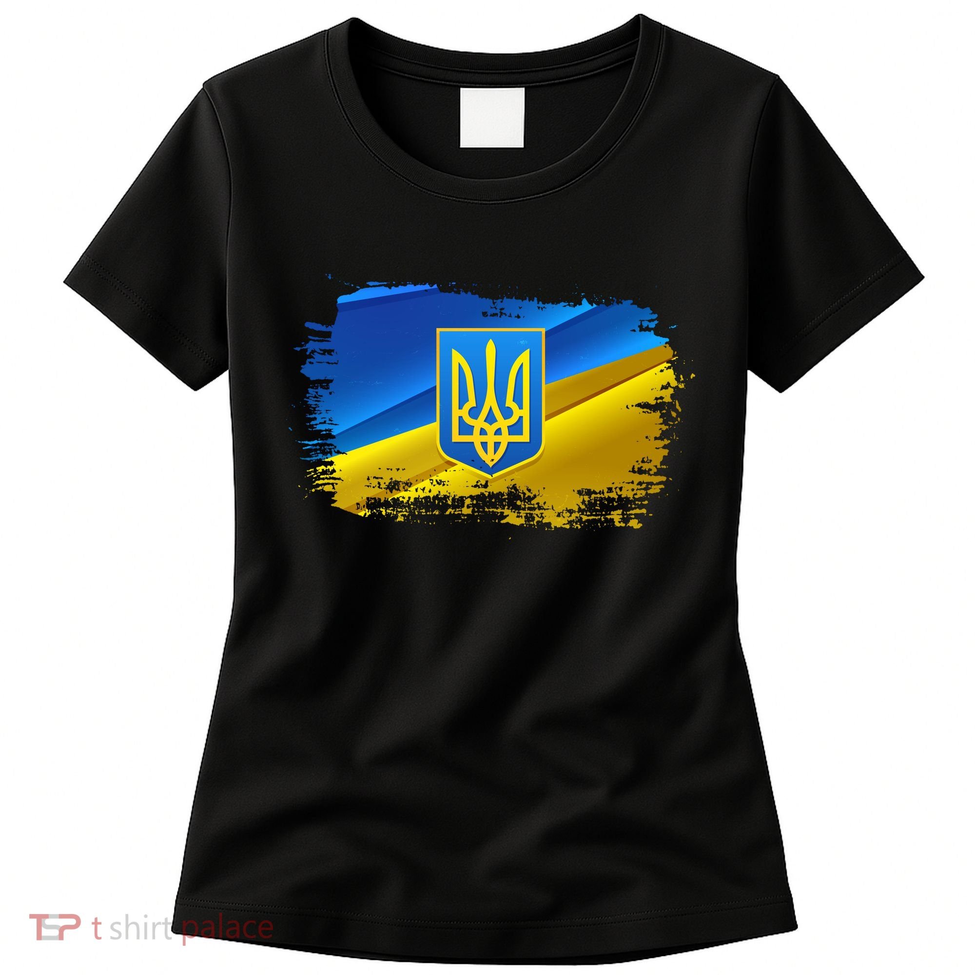 Stand With Ukraine Distressed Coat Of Arms Crest Flag Women's T-Shirt