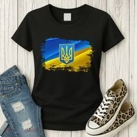Stand With Ukraine Distressed Coat Of Arms Crest Flag Women's T-Shirt thumb 3