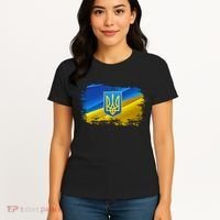Stand With Ukraine Distressed Coat Of Arms Crest Flag Women's T-Shirt thumb 4