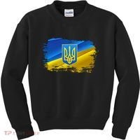 Stand With Ukraine Distressed Coat Of Arms Crest Flag Kids Sweatshirt thumb 0