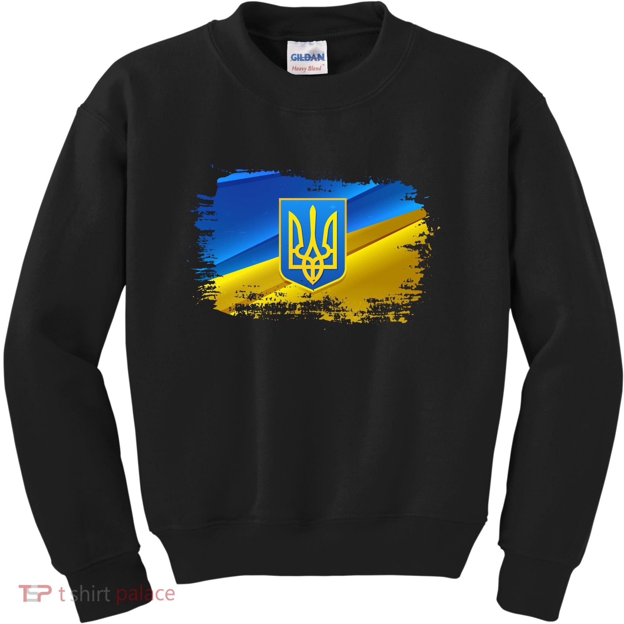 Stand With Ukraine Distressed Coat Of Arms Crest Flag Kids Sweatshirt
