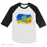 Stand With Ukraine Distressed Coat Of Arms Crest Flag Kids Colorblock Raglan Jersey thumb 0