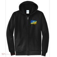 Stand With Ukraine Distressed Coat Of Arms Crest Flag Full Zip Hoodie thumb 0