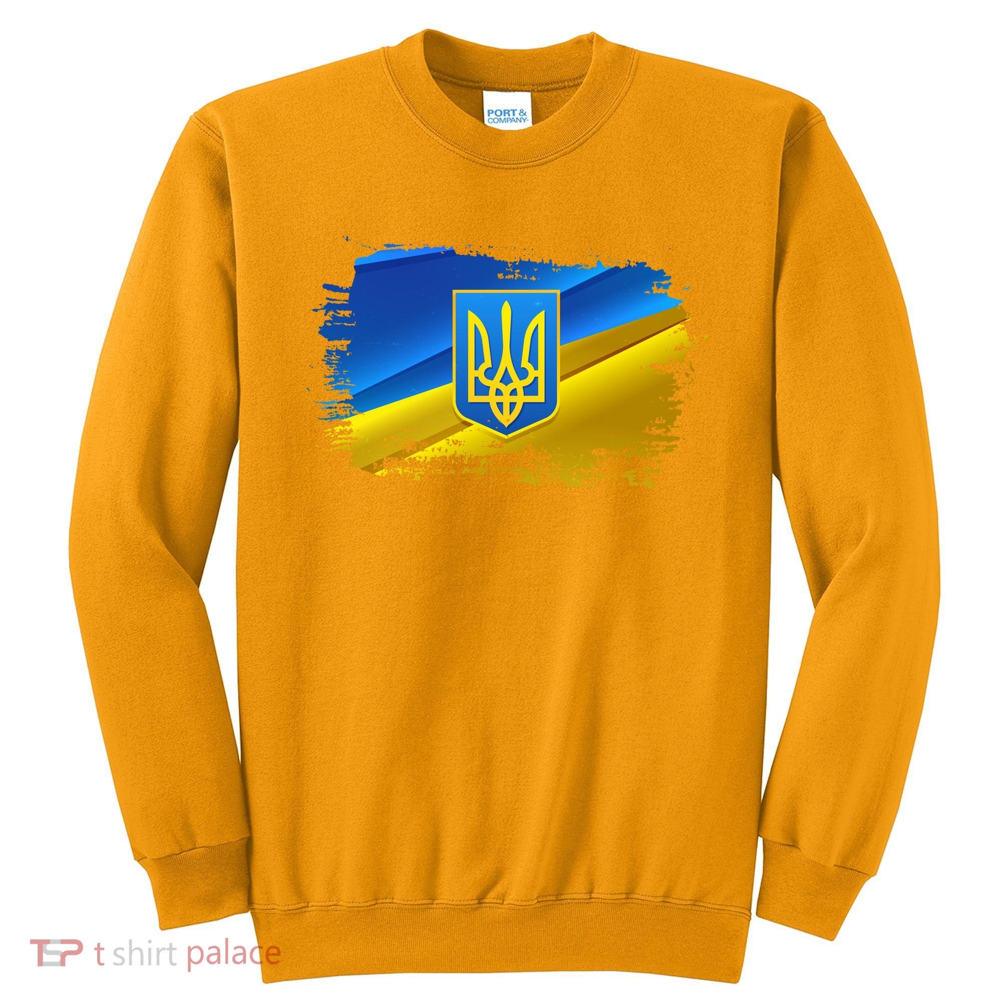 Stand With Ukraine Distressed Coat Of Arms Crest Flag Sweatshirt