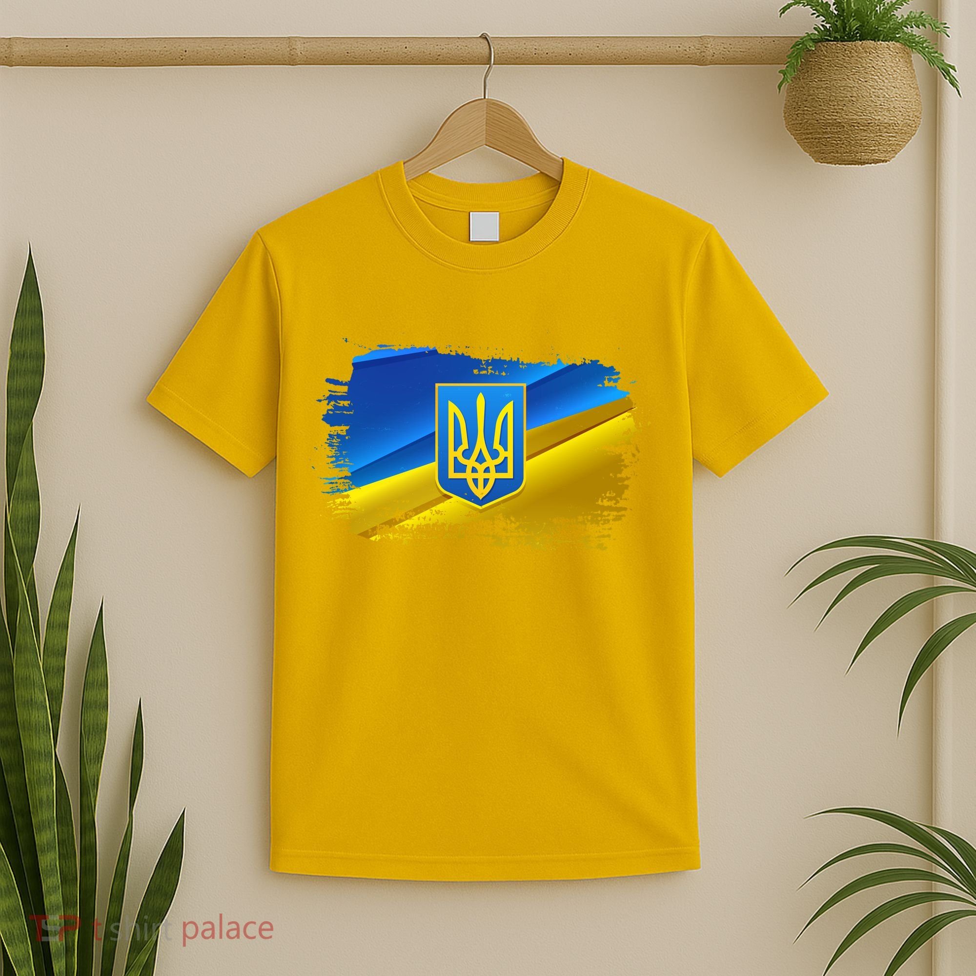 Stand With Ukraine Distressed Coat Of Arms Crest Flag T-Shirt