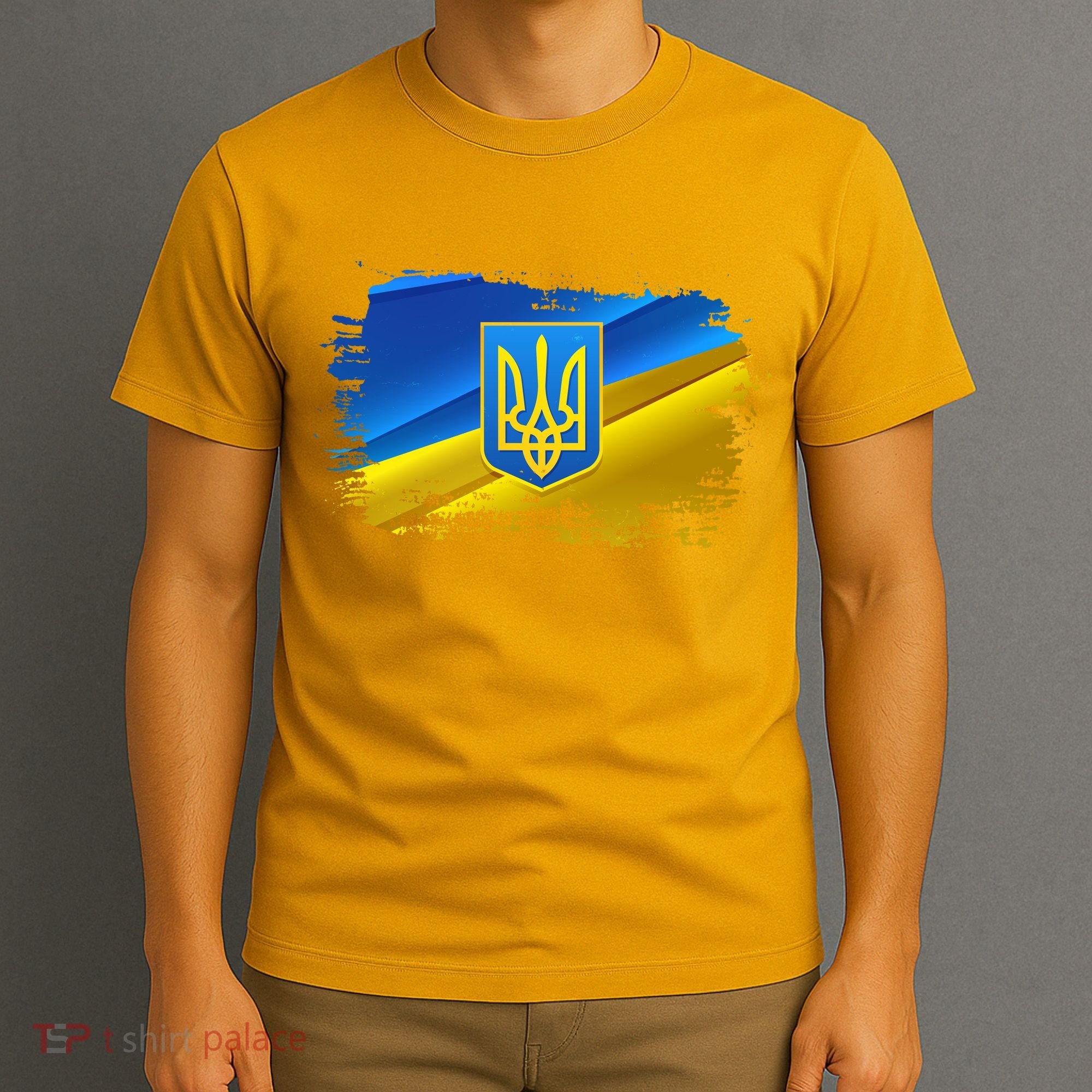 Stand With Ukraine Distressed Coat Of Arms Crest Flag T-Shirt