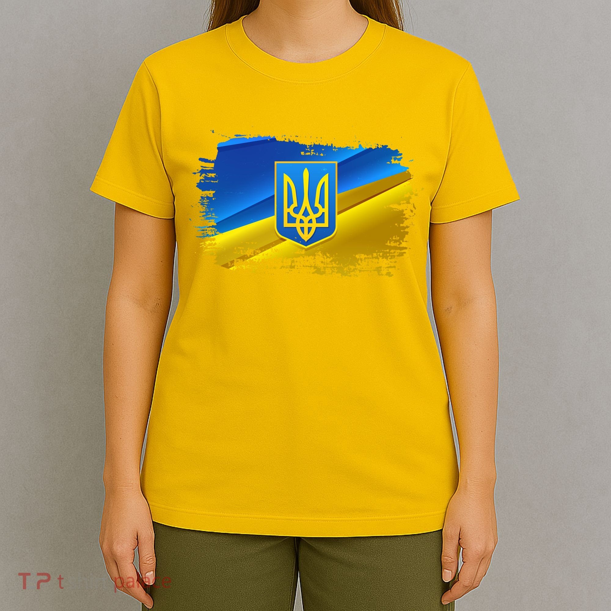 Stand With Ukraine Distressed Coat Of Arms Crest Flag T-Shirt