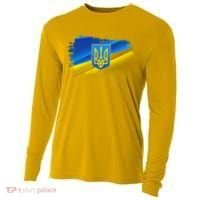 Stand With Ukraine Distressed Coat Of Arms Crest Flag Cooling Performance Long Sleeve Crew thumb 0