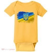 Stand With Ukraine Distressed Coat Of Arms Crest Flag Baby Bodysuit thumb 0
