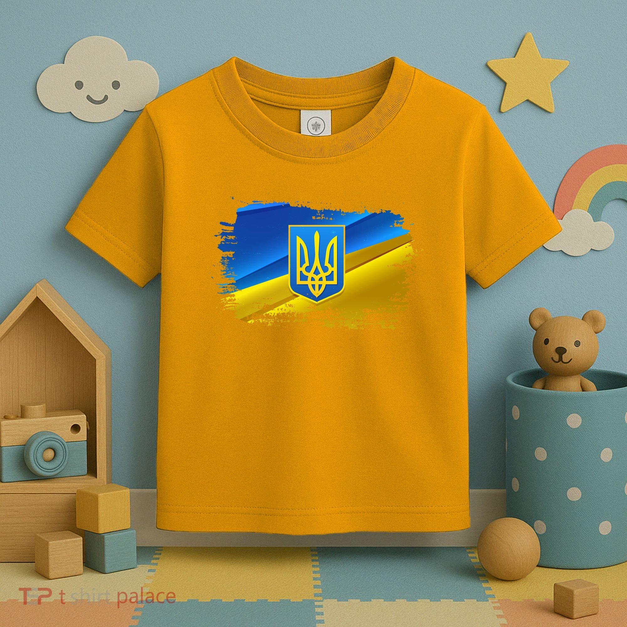 Stand With Ukraine Distressed Coat Of Arms Crest Flag Toddler T-Shirt