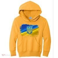 Stand With Ukraine Distressed Coat Of Arms Crest Flag Kids Hoodie thumb 0