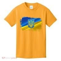 Stand With Ukraine Distressed Coat Of Arms Crest Flag Kids T-Shirt thumb 0