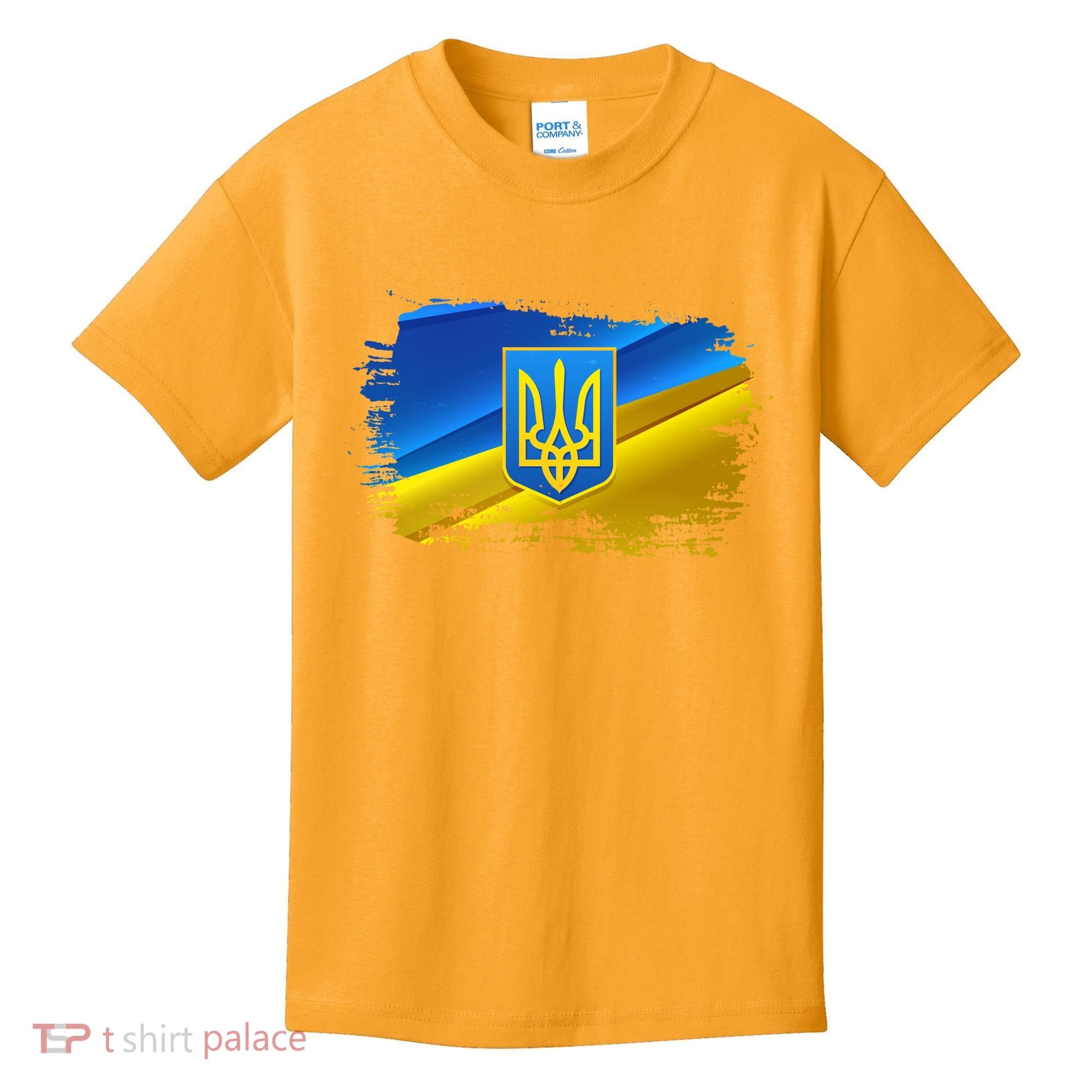 Stand With Ukraine Distressed Coat Of Arms Crest Flag Kids T-Shirt