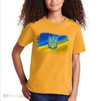 Stand With Ukraine Distressed Coat Of Arms Crest Flag Kids T-Shirt thumb 2
