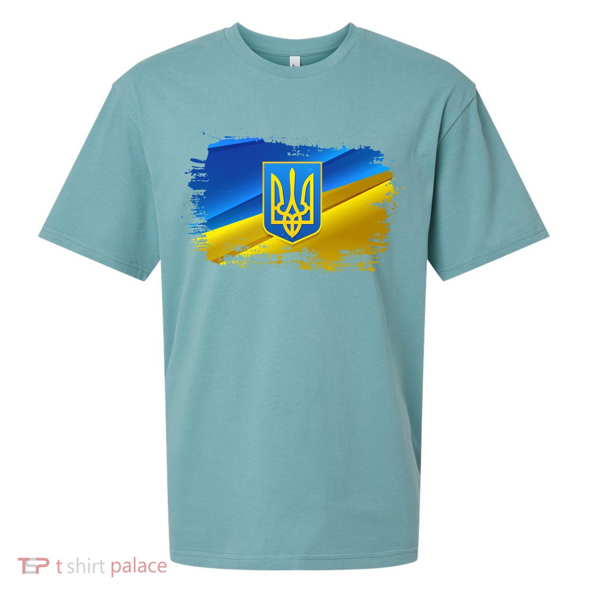 Stand With Ukraine Distressed Coat Of Arms Crest Flag Sueded Cloud Jersey T-Shirt