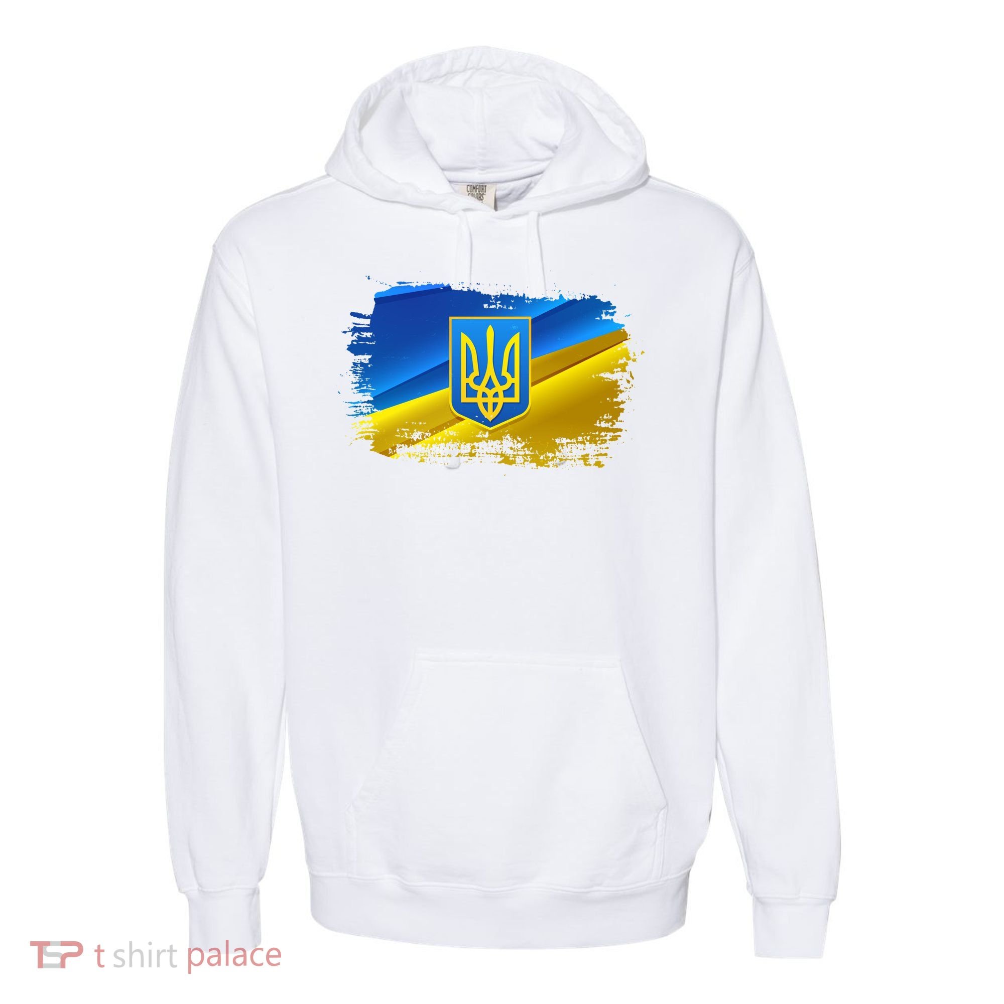 Stand With Ukraine Distressed Coat Of Arms Crest Flag Comfort Colors Garment-Dyed Hooded Sweatshirt
