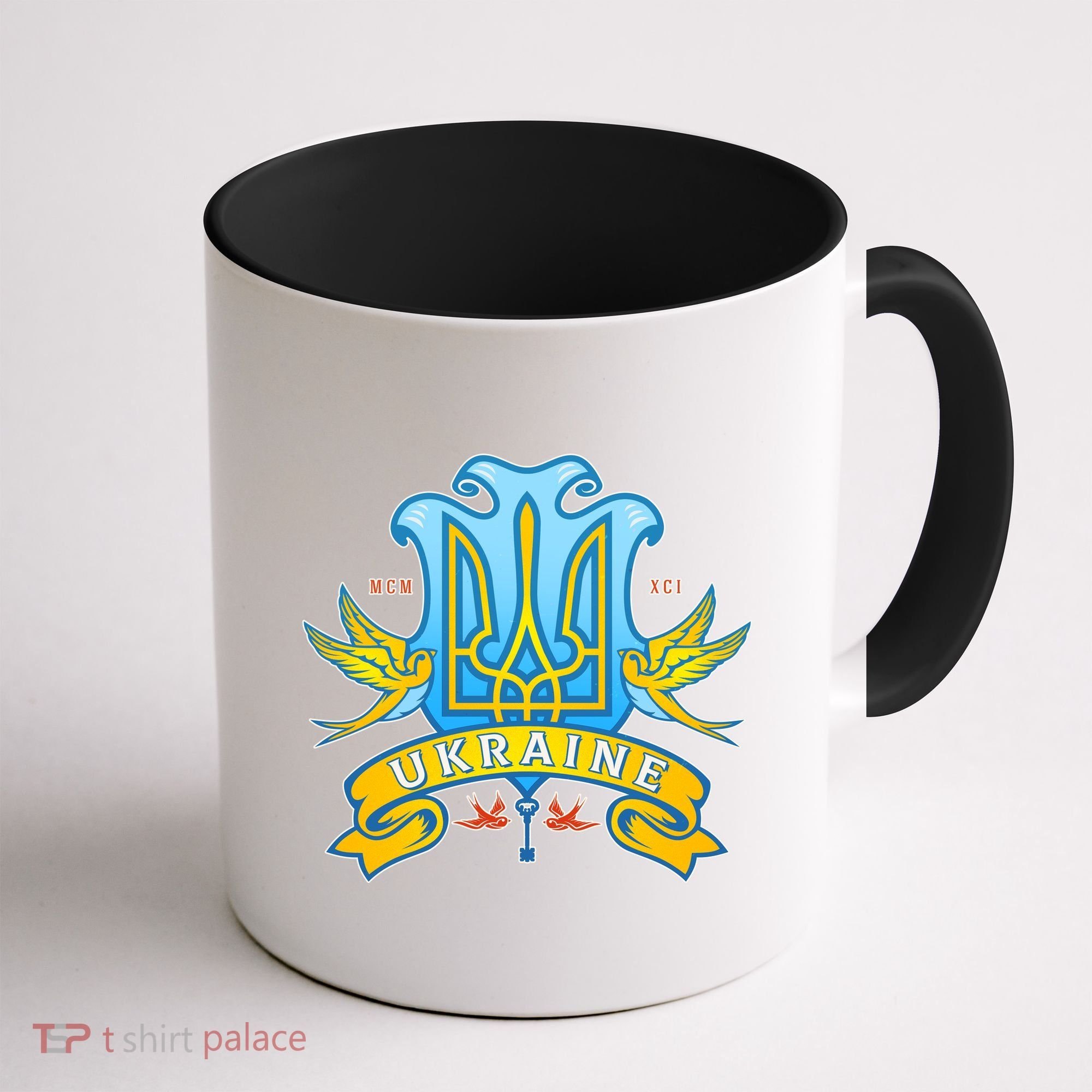 Stand With Ukraine Coat Of Arms Crest Peace Doves Coffee Mug
