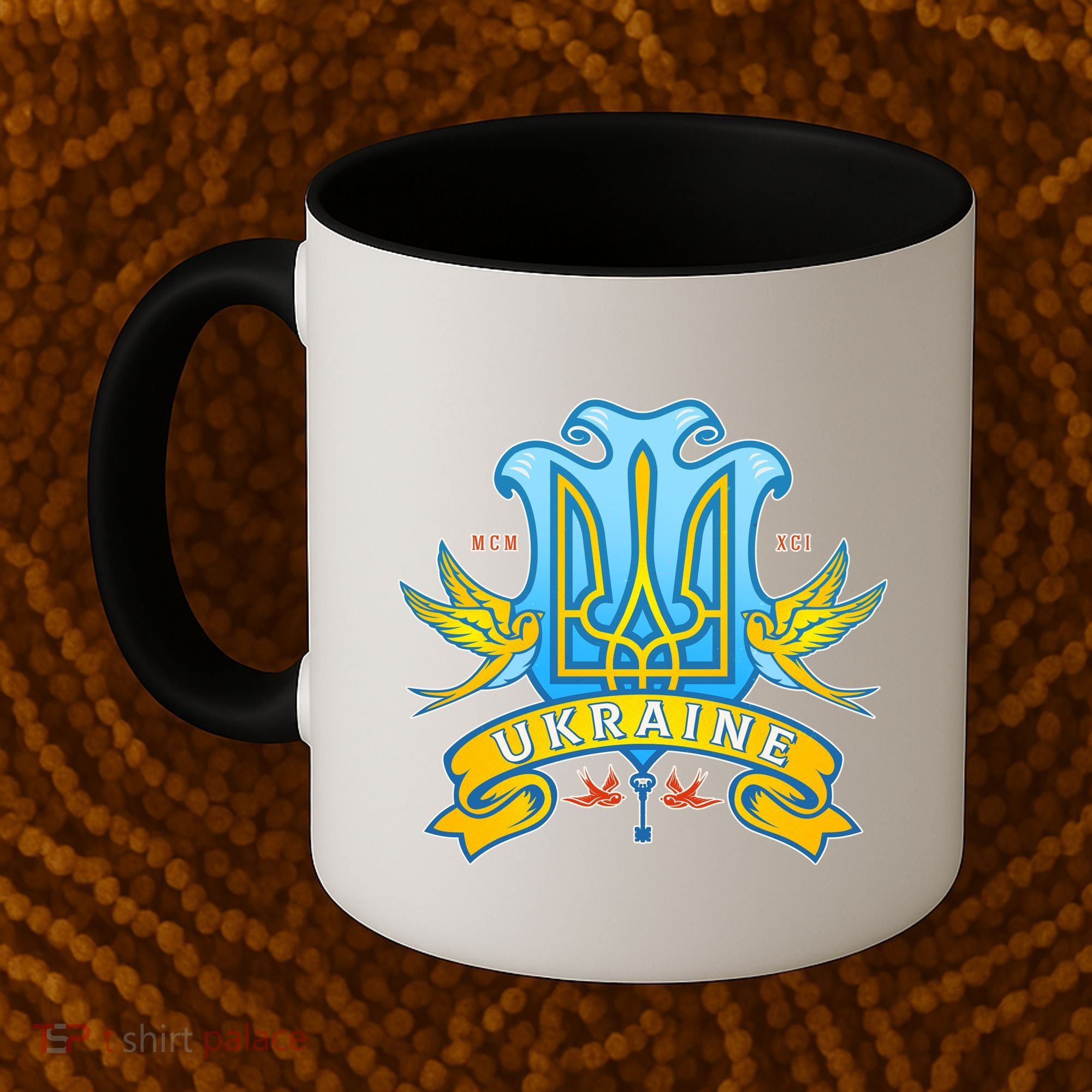 Stand With Ukraine Coat Of Arms Crest Peace Doves Coffee Mug