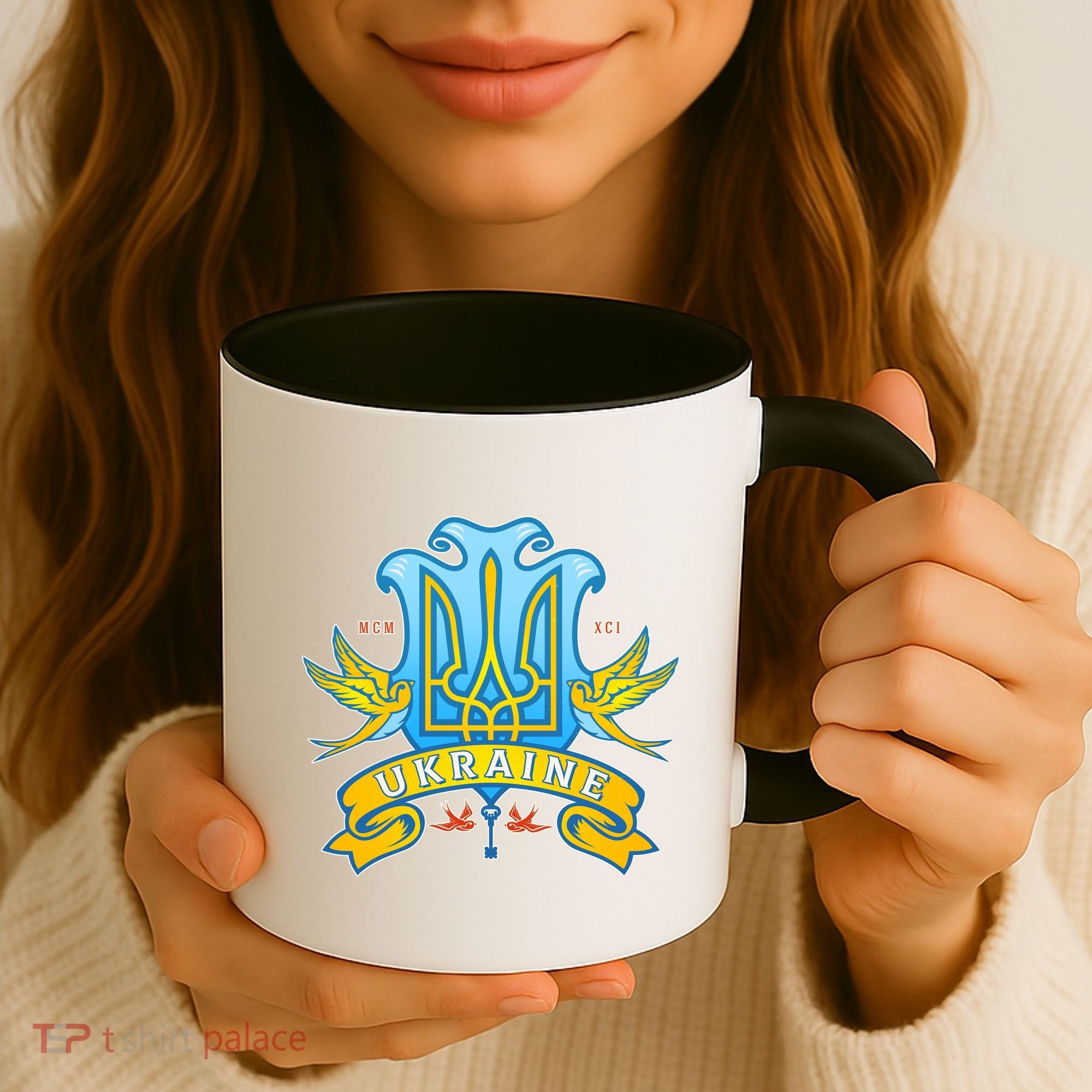 Stand With Ukraine Coat Of Arms Crest Peace Doves Coffee Mug