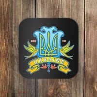 Stand With Ukraine Coat Of Arms Crest Peace Doves Coaster thumb 0