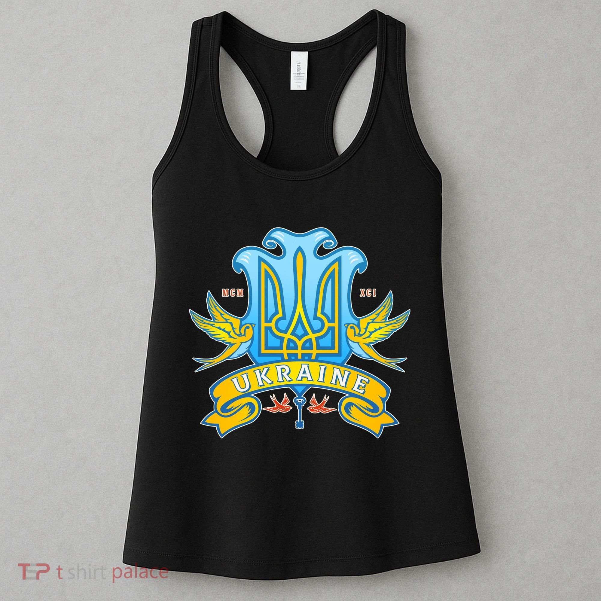 Stand With Ukraine Coat Of Arms Crest Peace Doves Women's Tank Top