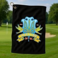 Stand With Ukraine Coat Of Arms Crest Peace Doves Golf Towel thumb 1