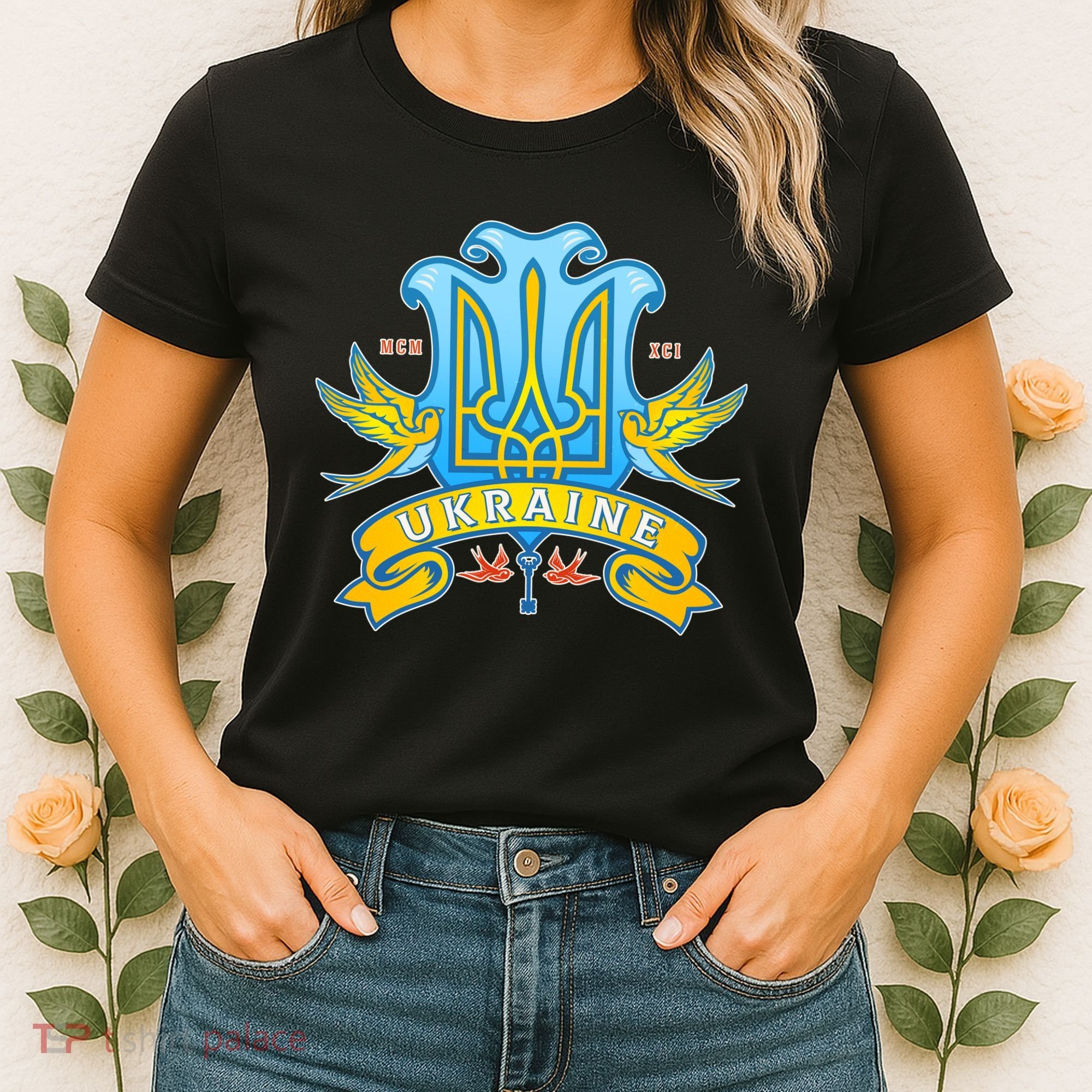 Stand With Ukraine Coat Of Arms Crest Peace Doves Women's T-Shirt