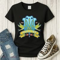 Stand With Ukraine Coat Of Arms Crest Peace Doves Women's T-Shirt thumb 3