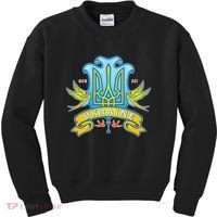 Stand With Ukraine Coat Of Arms Crest Peace Doves Kids Sweatshirt thumb 0