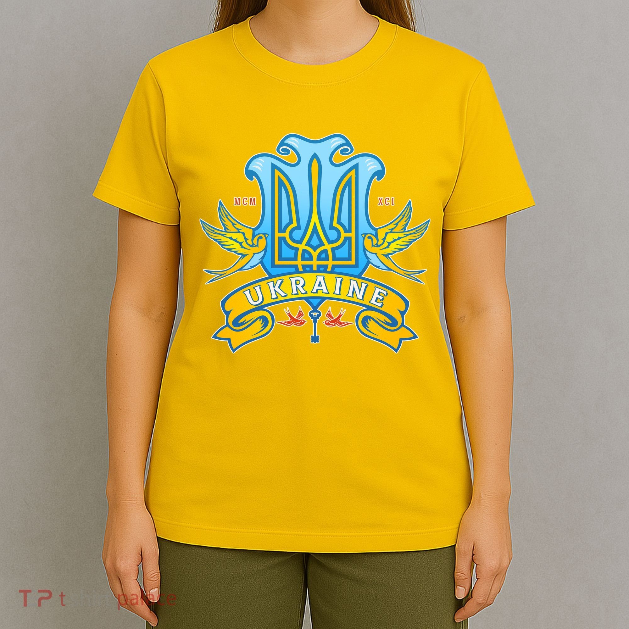 Stand With Ukraine Coat Of Arms Crest Peace Doves T-Shirt