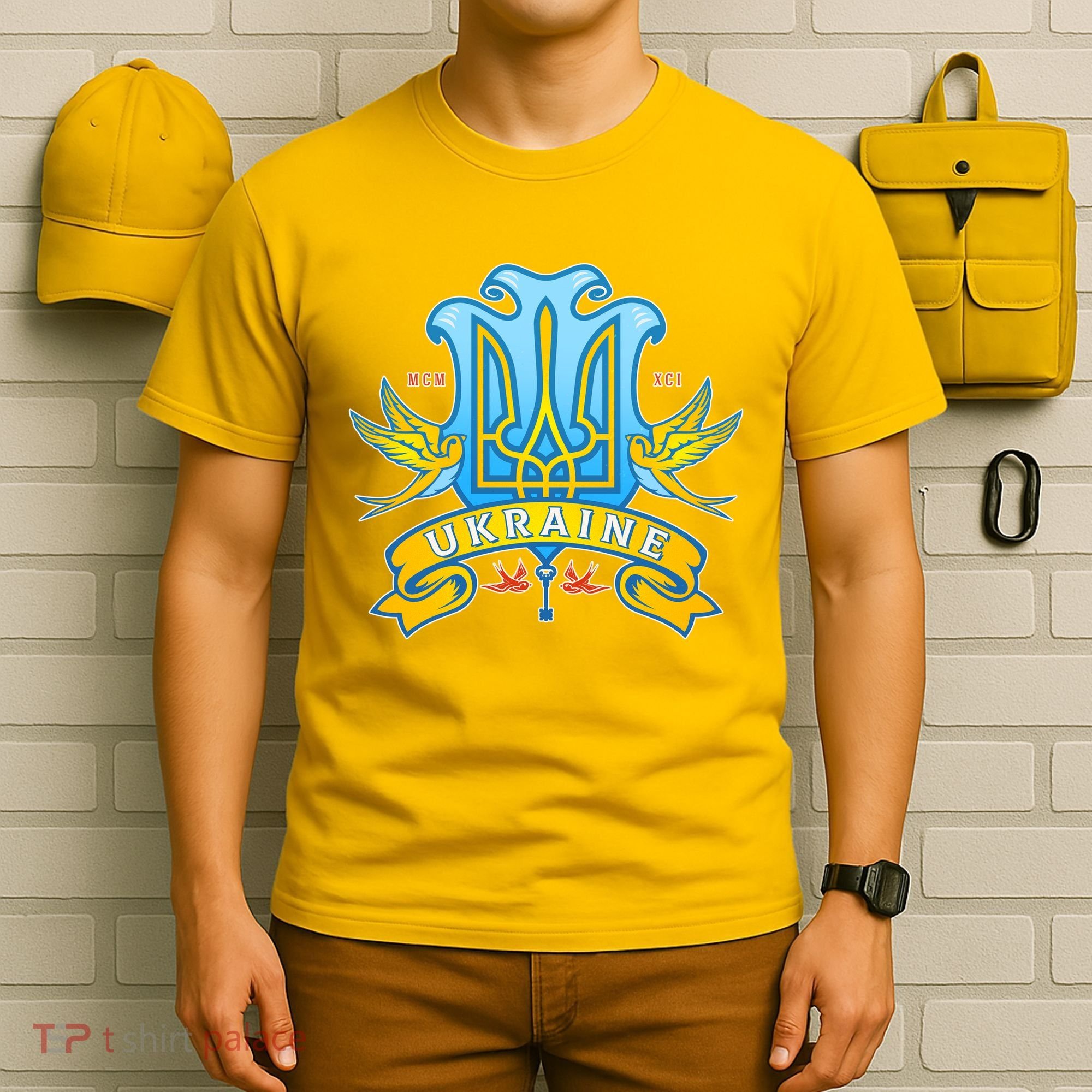 Stand With Ukraine Coat Of Arms Crest Peace Doves T-Shirt