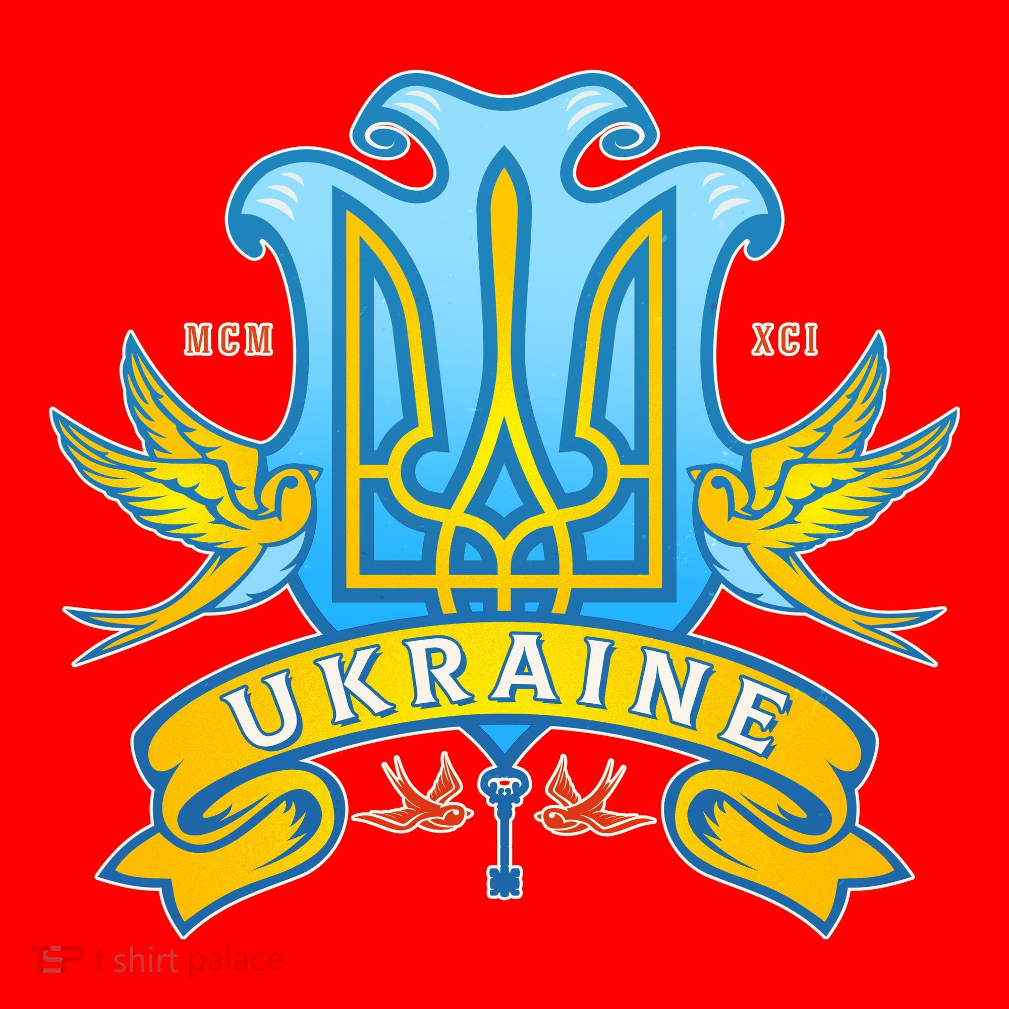 Stand With Ukraine Coat Of Arms Crest Peace Doves Santa Hat