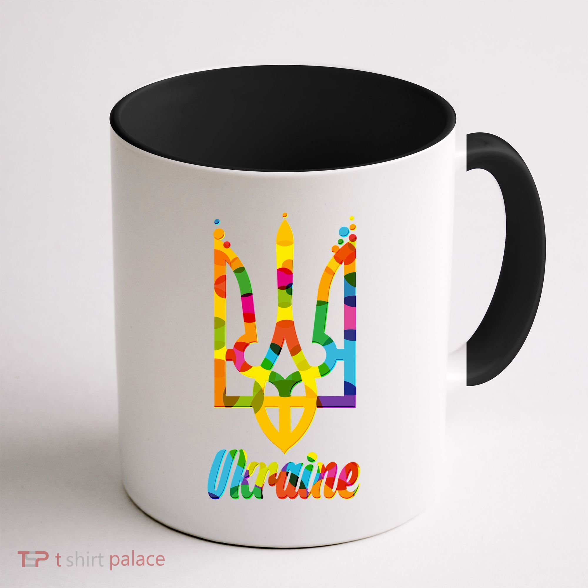 Stand With Ukraine Rainbow Dots Coat Of Arms Coffee Mug