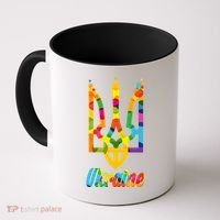 Stand With Ukraine Rainbow Dots Coat Of Arms Coffee Mug thumb 0
