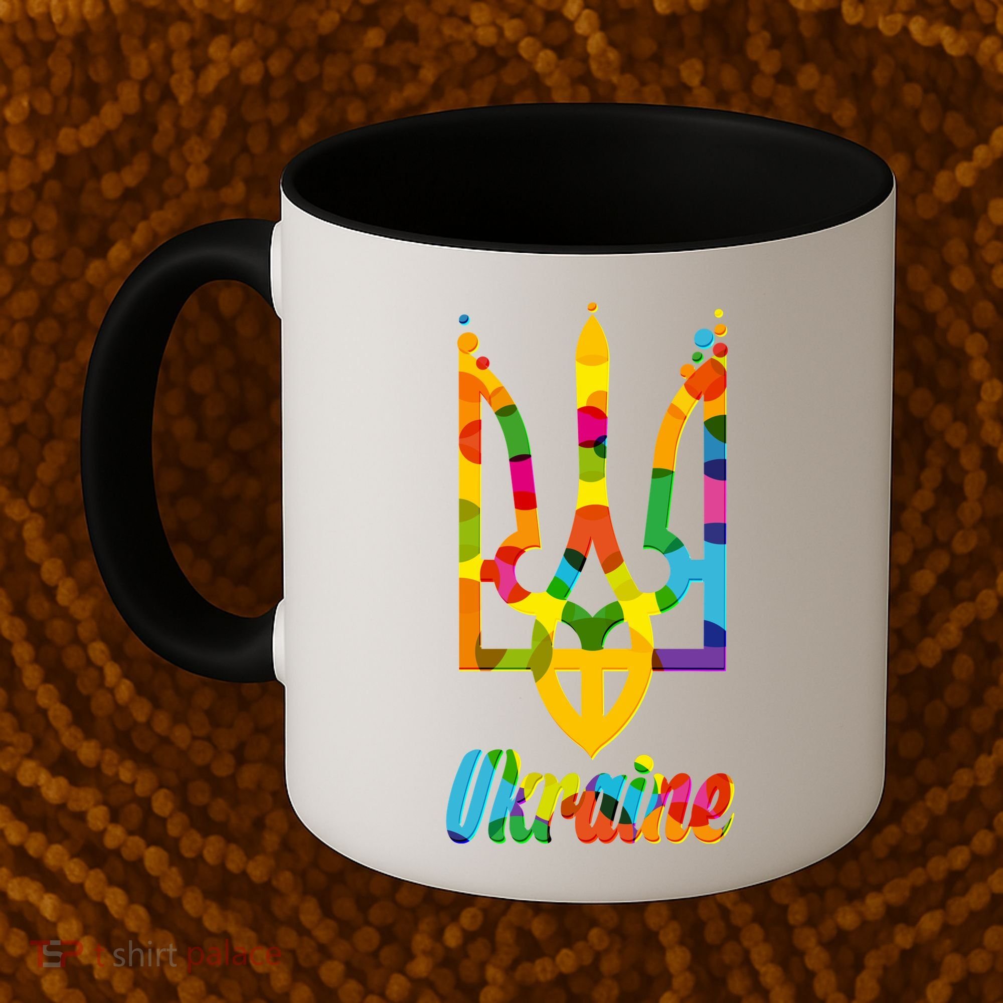 Stand With Ukraine Rainbow Dots Coat Of Arms Coffee Mug