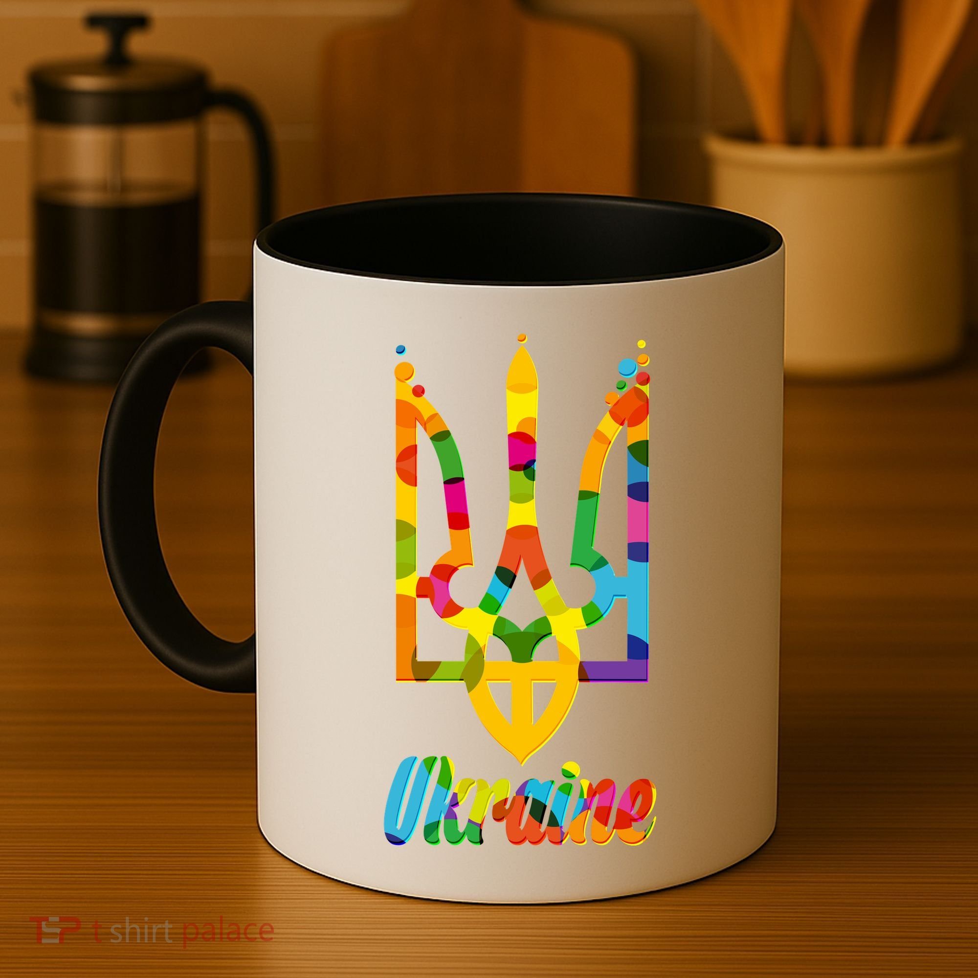 Stand With Ukraine Rainbow Dots Coat Of Arms Coffee Mug