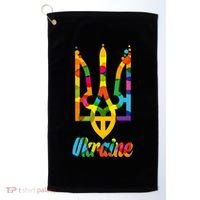 Stand With Ukraine Rainbow Dots Coat Of Arms Golf Towel thumb 0