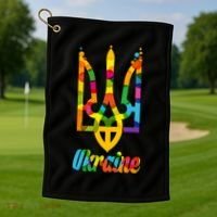 Stand With Ukraine Rainbow Dots Coat Of Arms Golf Towel thumb 1