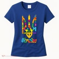 Stand With Ukraine Rainbow Dots Coat Of Arms Women's T-Shirt thumb 0