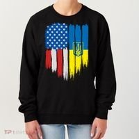 Stand With Ukraine Painted Distressed USA Ukrainian Flags Women's Sweatshirt thumb 0