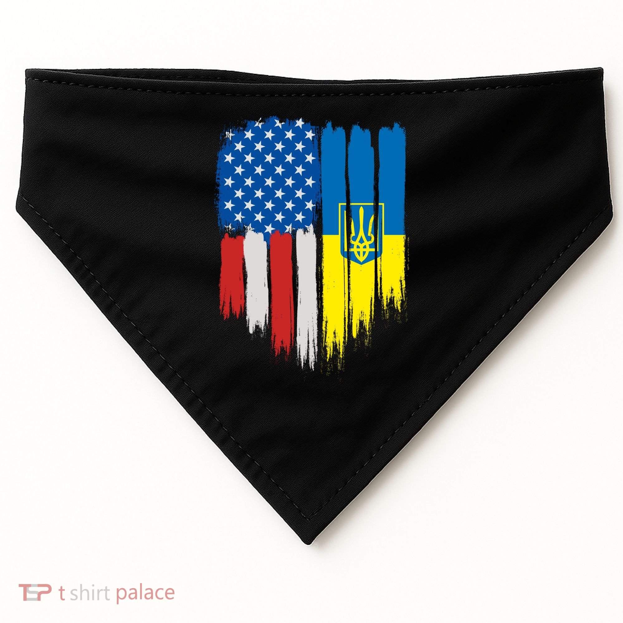 Stand With Ukraine Painted Distressed USA Ukrainian Flags USA-Made Doggie Bandana