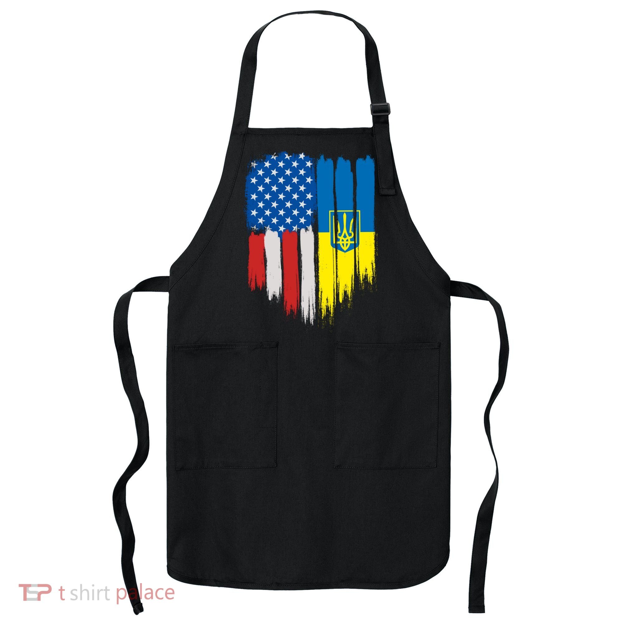 Stand With Ukraine Painted Distressed USA Ukrainian Flags Apron