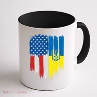 Stand With Ukraine Painted Distressed USA Ukrainian Flags Coffee Mug thumb 1