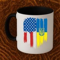 Stand With Ukraine Painted Distressed USA Ukrainian Flags Coffee Mug thumb 2