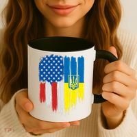 Stand With Ukraine Painted Distressed USA Ukrainian Flags Coffee Mug thumb 3