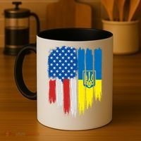 Stand With Ukraine Painted Distressed USA Ukrainian Flags Coffee Mug thumb 4