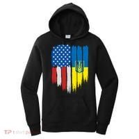 Stand With Ukraine Painted Distressed USA Ukrainian Flags Women's Hoodie thumb 0