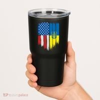 Stand With Ukraine Painted Distressed USA Ukrainian Flags Tumbler thumb 2