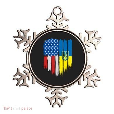 Stand With Ukraine Painted Distressed USA Ukrainian Flags Ornament