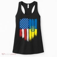 Stand With Ukraine Painted Distressed USA Ukrainian Flags Women's Tank Top thumb 0